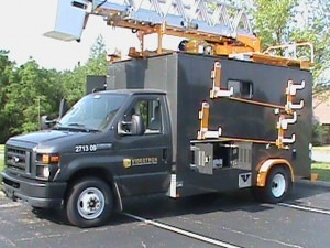 Videotron cable company work truck demonstrating dc to ac power inverter system